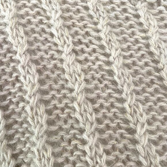 🍀Berretti Beige Metallic Gold Weave Boat Neck Cable-Knit Pullover Sweater Size M - Picture 5 of 8